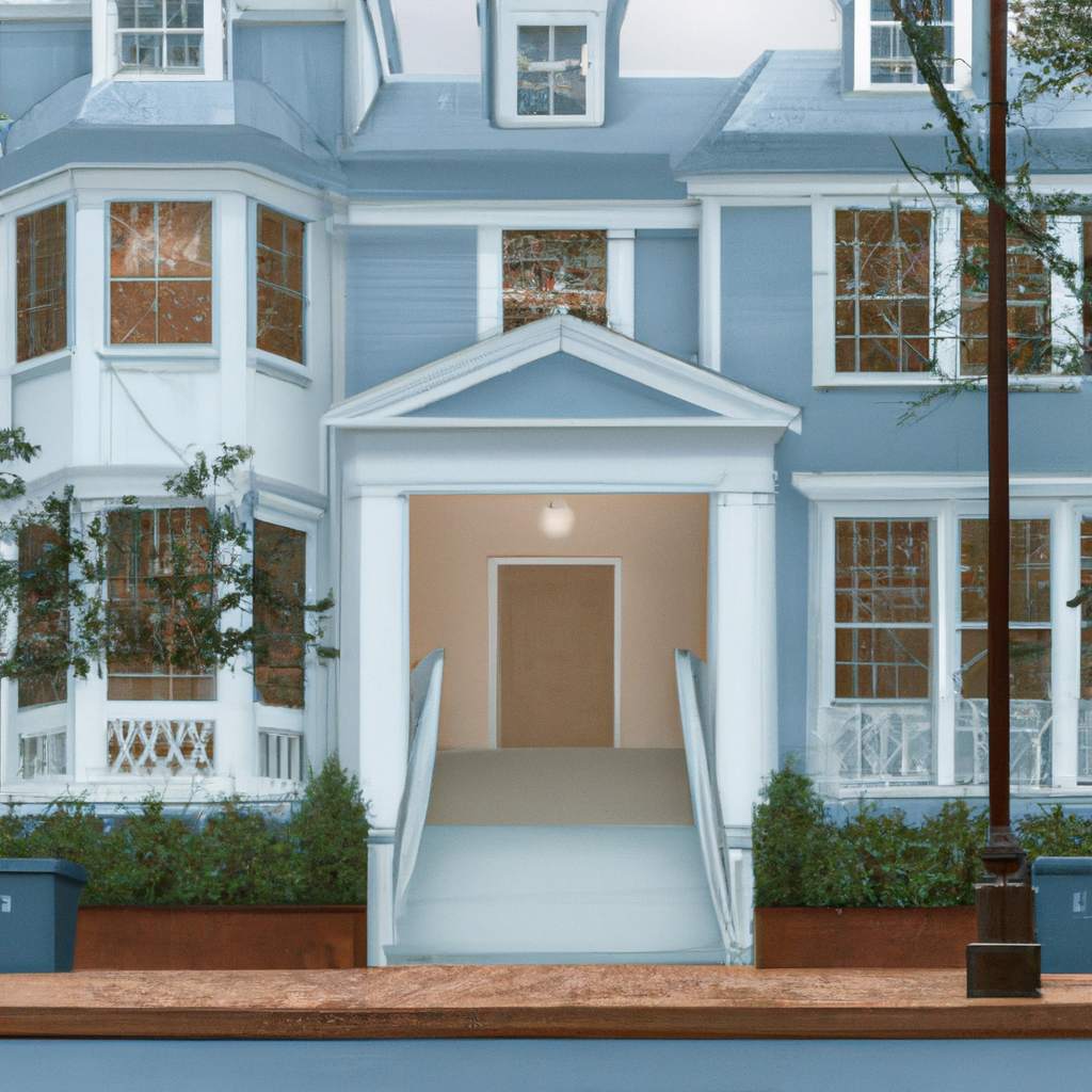 illustration of a Colonial Revival townhomes draw inspiration from traditional colonial architecture, featuring symmetrical designs with columns, shutters, and a central entrance. They may have multiple stories and a gable roof. for the web, 2 story, 2 car garage,