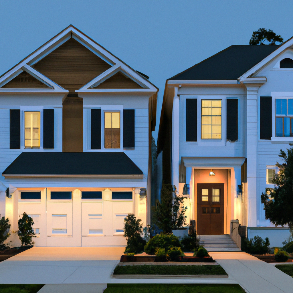 illustration of a townhouse, colonial design, for the web, 2 story, 2 car garage