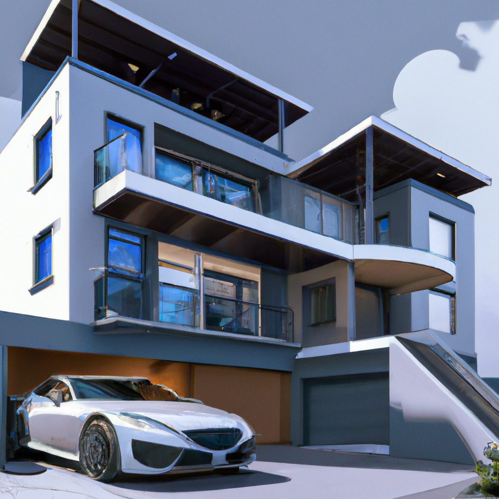 illustration of a townhouse, modern design, for the web, 2 story, 2 car garage